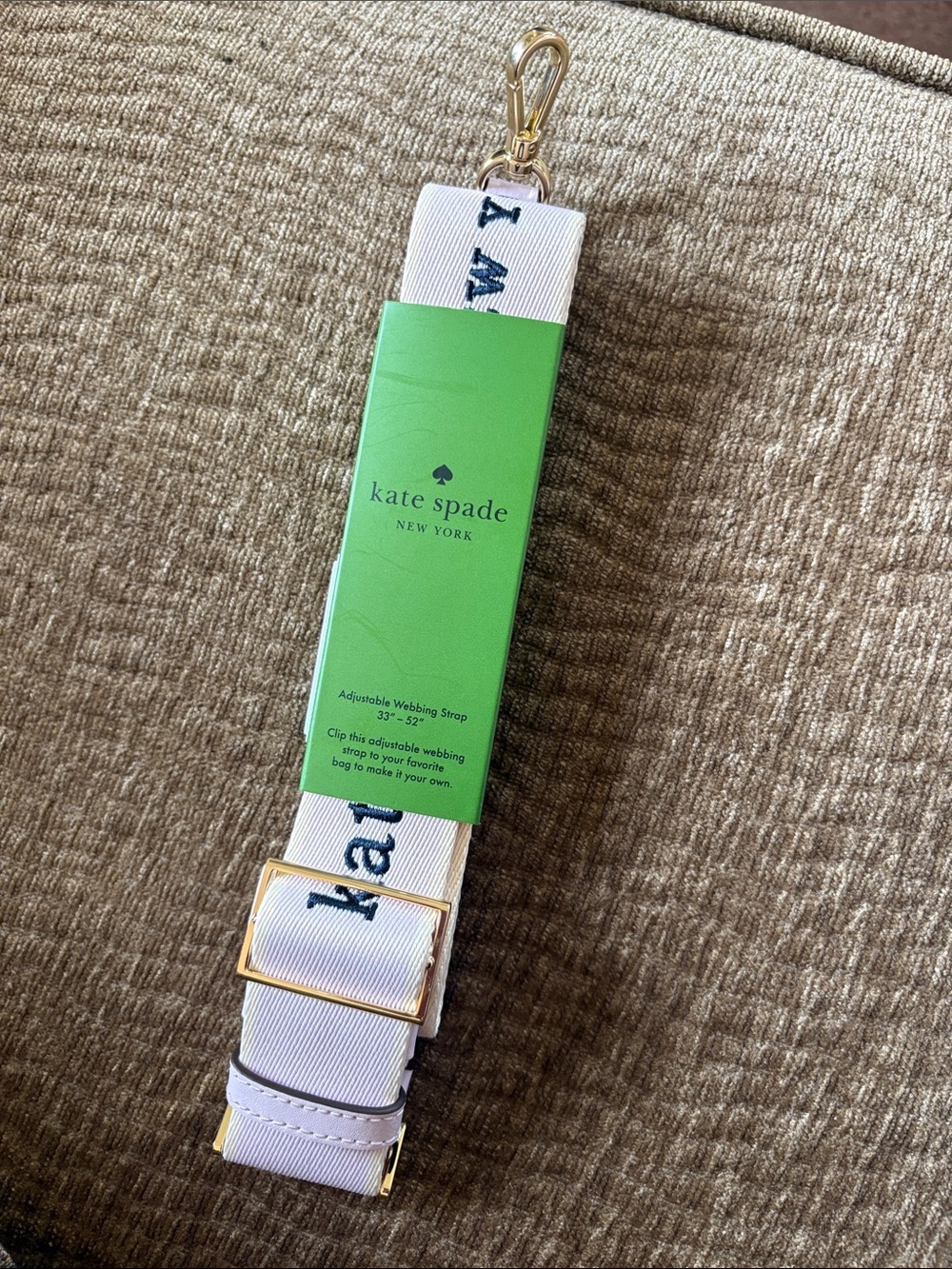 Kate Spade Pink & Cream Webbing Strap with Navy Logo and Gold Hardware
